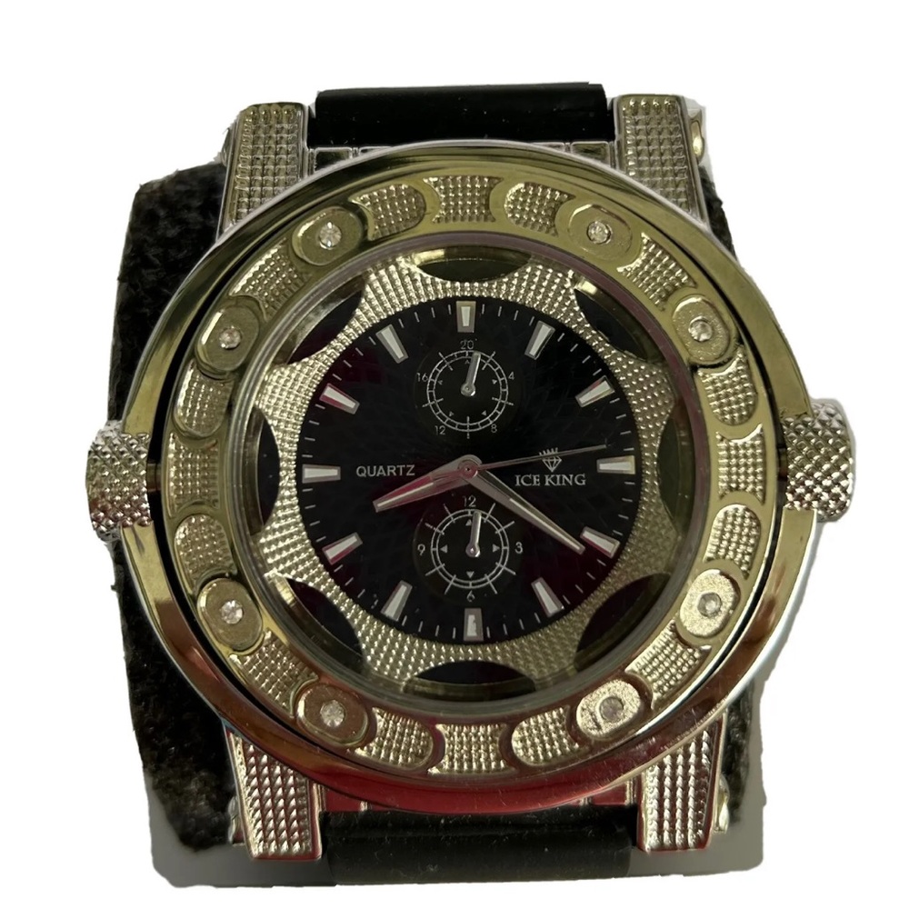Ice King Men’s Flip Wristwatch Bracelet Black Rubber Band Quartz Big Face Watch